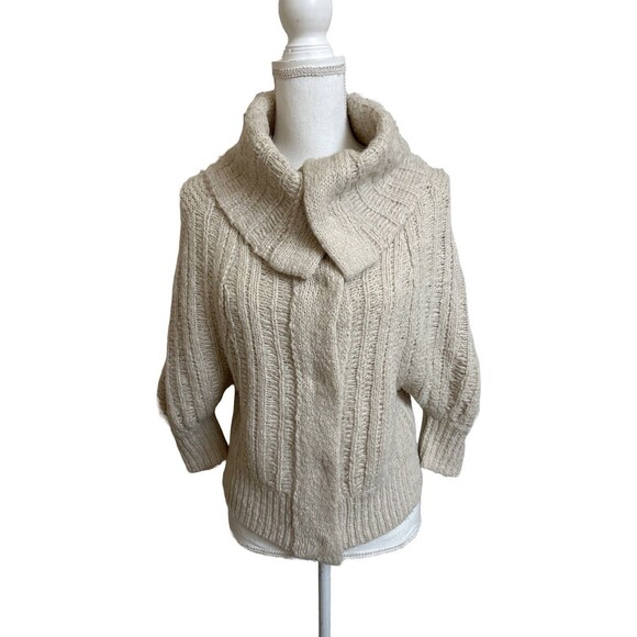 FREE PEOPLE Women's XS Beige Chunky Knit Cropped Cardigan Women’s Large Snaps - Picture 1 of 7